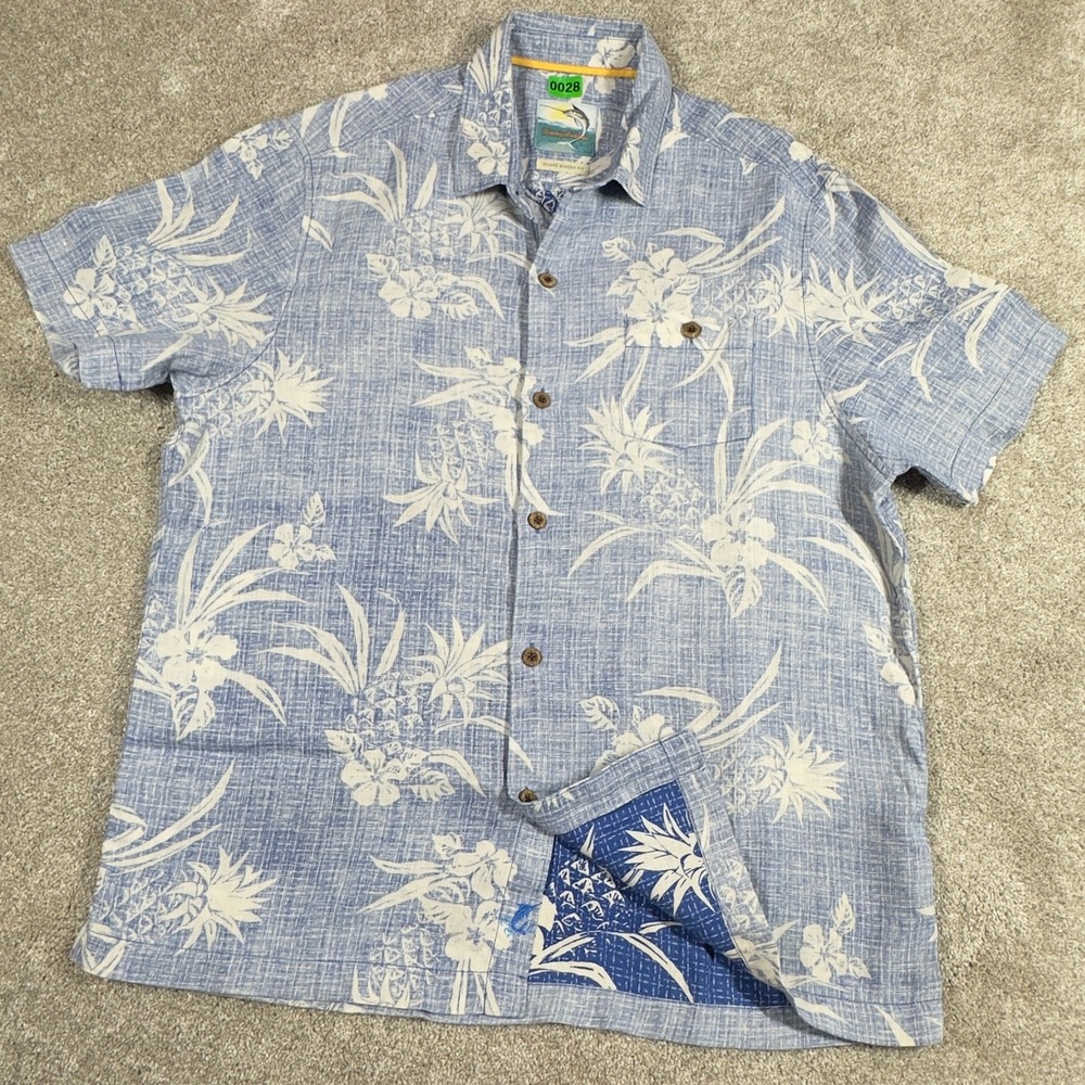 Tommy Bahama Mens L Aloha Hawaiian Short Sleeve Shirt Casual Tropical Linen Surf